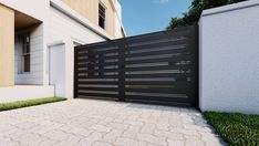 a modern gate in front of a house