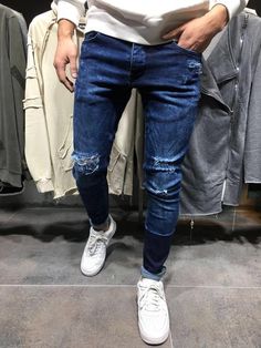 Check us Out! Free Shipping (US Only) on orders of $100 or more Casual Slim Fit Denim Blue Jeans, Slim Fit Blue Denim Pants, Blue Slim Fit Jeans For Streetwear, Mens Dark Jeans, Jean Top Outfits, Mens Dark Wash Jeans, Jeans Pants Outfit, Jeans Outfit For Work, Men Jeans Pants