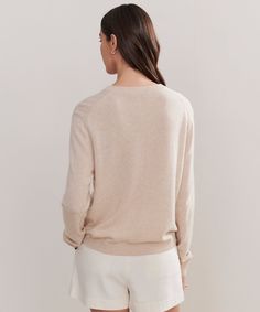 Flynn Cashmere Sweater Oatmeal As a nod to the classics, this covetable 100% cashmere piece embraces all the ease of a relaxed fit knit with the sophistication of a v-neck silhouette. Tuck this lightweight layer into trousers or pair it with your favorite slip skirt to instantly upgrade any outfit. | Jenni Kayne Women's Flynn Cashmere Sweater Size X-Large Beige Cashmere Cardigan With Ribbed Cuffs, Classic Cashmere Sweater In Neutral Color, Cream Fine Knit Cashmere Sweater, Cream Cashmere Sweater For Loungewear, Fine Knit Cashmere Sweater In Cream, Beige Relaxed Fit Cashmere Sweater, Beige Fine Knit Cashmere Sweater, Fine Knit Beige Cashmere Sweater, Classic Cream Sweater For Loungewear