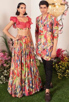 Destination Bliss Printed Lehenga Juhi Bengani - Fabilicious Fashion Indo Western Dresses For Women, Indo Western Dress, Indian Wedding Wear, Western Dresses, Wedding Wear, Off Shoulder Blouse, Indian Outfits, World Of Fashion, Western Fashion