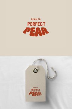 a pair of tags with the words perfect pear printed on them, and an image of a