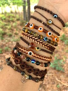 Fall Bracelets-evil Eye Bracelet Brown Evil Eye Brown Fashion - Etsy Israel Brown Evil Eye, Butterfly Bracelets, Bracelets Hippie, Jewelry Butterfly, Autumn Bracelet, Indie Jewelry, Estilo Hippie, Hippie Bracelets, Butterfly Bracelet