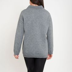 Featuring a relaxed fit, goes-with-anything gray color, and casual collared neck with front pocket, the Hudson Collared Sweater is perfect for every day wear with your favorite pair of jeans or leggings! Gray V-neck Outerwear With Pockets, Casual Fall Sweater With Johnny Collar, Gray Sweater With Pockets For Layering, Oversized Collared Polo Sweater, Oversized Collared Sweater With Ribbed Collar, Gray Layering Sweater With Pockets, Casual Winter Tops With Side Pockets, Oversized Sweater With Ribbed Collar, Oversized V-neck Polo Sweater Casual