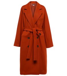 Stella McCartney's coat is made from wool with a same-fabric belt and tonal rust red lining. It has notched lapels and a low-set double-breasted front with a fifth button that secures the waist. | Stella McCartney Belted wool coat Red Wool Coat Outfit, Stella Mccartney Coat, Belted Wool Coat, Dressy Hats, Red Wool Coat, Stella Mc, Belted Coat, Fabric Belt, Red Wool