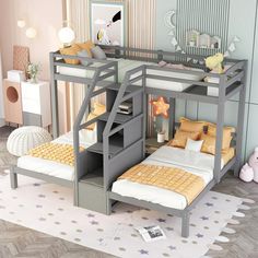 a bunk bed with a desk underneath it in a child's room or bedroom