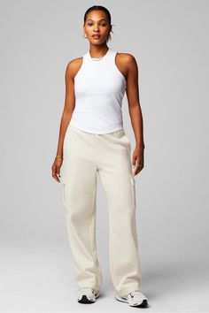 Comfort Zone 2-Piece Outfit Fabletics white/white female Activewear >> Womens >> Outfits regular Lounge White Sporty Tank Top For Loungewear, Casual White Tank Top For Loungewear, White Casual Tank Top For Loungewear, White Sleeveless Activewear For Loungewear, White Sleeveless Loungewear Activewear, Relaxed White Tank Top For Loungewear, White Relaxed Fit Tank Top For Loungewear, White Relaxed Fit Activewear For Spring, Female Activewear