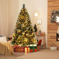 a decorated christmas tree in a living room