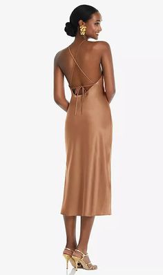 Shop this Delicate in every aspect, this lux charmeuse bias dress is defined by its eye-catching diamond halter. Slim, adjustable straps crisscross an open back for a sexy but sophisticated finishing touch to this midi-length slip dress. Bias Dress, Midi Slip Dress, Midi Length, Open Back, Convertible, Adjustable Straps, Slip Dress, Dresses