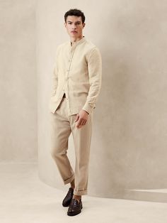 Slim Linen-Blend Shirt | Banana Republic Factory Banana Republic Factory, Band Collar, No Boundaries, Boundaries, Linen Blend, Breathable Fabric, Banana Republic, Barrel, Band