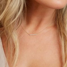 Diamond Pave Bar Necklace – Baby Gold Best Selling Jewelry, Horizontal Bar Necklace, Bar Necklaces, Diamond Bar Necklace, Pave Necklace, Horseshoe Necklace, Sparkle Necklace, Bar Stud Earrings, Gold Bar Necklace