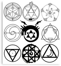 an image of different symbols in the form of circle and triangle shapes, all on white background