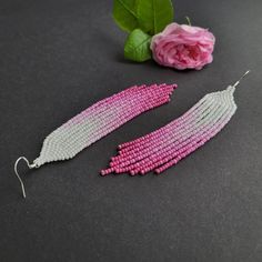 White pink seed bead earrings Chandelier earrings Gradient - Etsy Украина Handmade Summer Chandelier Earrings With Round Beads, Pink Chandelier Earrings For Summer Gift, Elegant Pink Beaded Earrings For Summer, Summer Beaded Fringe Chandelier Earrings As Gift, Pink Dangle Earrings For Summer, White Tassel Earrings With Dangling Beads For Summer, Handmade Pink Chandelier Earrings As Gift, Handmade Pink Earrings For Summer, Pink Round Beads Jewelry For Summer