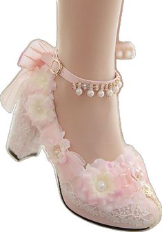 Pink Spring Wedding Shoes, Spring Wedding Shoes With Bow, Cherry Blossom Decorations, Princess High Heels, Chain Decorations, Sakura Design, Cherry Blossom Theme, Steampunk Fashion Female, Steampunk Fashion Male