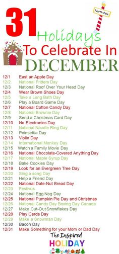 the 31 holidays to celebrate in december is shown with an image of a cupcake