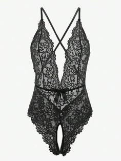 Introducing our Floral Lace Crotchless Teddy Bodysuit, a blend of elegance and allure. Embrace the artistry of contrast lace and scallop details, adorning a deep V-neckline. Experience comfort with slight stretch lace, a mellow style that exudes confidence. Unveil your charm in this semi-sheer masterpiece. Hand washable for lasting beauty. Elevate your wardrobe with this exquisite lace teddy. Specifications: Neckline: Deep V Neck Style: Mellow Type: Teddies Pattern Type: Plain Bra Type: Bralette Backless Bodysuit With Lace Trim For Party, Party Backless Bodysuit With Lace Trim, Backless Party Bodysuit With Lace Trim, Backless Lace Trim Bodysuit For Night Out, Party Lace Trim Backless Bodysuit, Lace Backless Bodysuit With Lined Body, Backless Lace Bodysuit With Lined Body, Black Lace Bodysuit With Lace Trim, Lace Bodysuit With Lined Body For Night Out