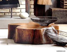 two bowls sitting on top of a wooden table