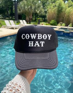 Cowboy Hat Trucker Hat, Black Snapback Fitted Hat For Summer, Black And White Cowgirl Hat, Fun Black Trucker Hat For Outdoor, Novelty Trucker Hat One Size Fits Most, Fun Black Baseball Cap For Outdoor, Fun Black Outdoor Hats, Fun Black Hat For Outdoor, Fun Black Outdoor Hat