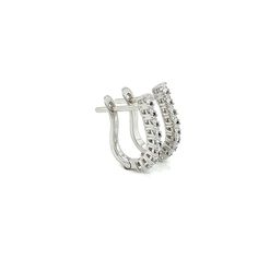 This 14 karat white gold Classic Huggy Pair of Earrings has 18 Natural Round Diamonds (1.7mm) weighing .39 carats and the stones are graded G in Color and SI1/2 in Clarity. Length .75 Inches- Width .50 Inches. Perfect with every Outfit and a great addition to an earring collection. Classic Silver Huggie Earrings With Diamond Accents, Classic White Gold Huggie Earrings With Diamond Accents, Classic Huggie Diamond Earrings In Sterling Silver, Classic Sterling Silver Huggie Diamond Earrings, Classic Sterling Silver Huggie Earrings With Brilliant Cut, Sterling Silver Huggie Diamond Earrings With Prong Setting, Sterling Silver Diamond Huggie Earrings With Prong Setting, Sterling Silver Huggie Diamond Earrings With Accents, Classic White Gold Cubic Zirconia Huggie Earrings