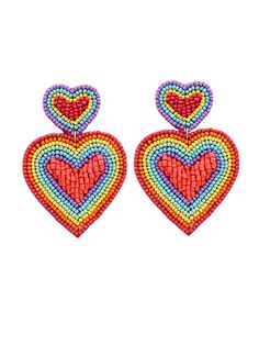 Excited to share this item from my #etsy shop: Beaded Double Heart Earrings, Heart Statement Earrings, Rainbow Heart Earrings #heartearrings #rainbowheart #lajoienewyork #beadedheartearring Organizing Hair Accessories, Red Heart Earrings, Diy Bead Embroidery, Felt Beads, Beaded Heart, Earrings Heart, Bride Earrings, Bead Embroidery Jewelry, Beads Earrings