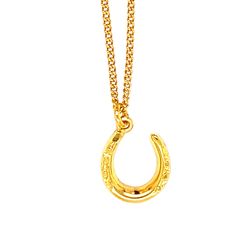 15ct Yellow gold horse shoe pendant circa 1880. On a new 18ct yellow gold curb chain.  Weight:    3.0 grams Chain Length:  41 cms Each and every piece listed by Vintage Fine Jewellery has been restored by hand in our London workshop by highly skilled jewellers. Our jewellers use the same expertise to restore a piece of jewellery, as were used in their creation many years ago. If you would like to see more of the Vintage Fine Jewellery Collection, visit us at: www.vintagefinejewellery.com We ship Gold Horseshoe Jewelry With Adjustable Chain, Gold Horseshoe Necklace With Adjustable Chain, Gold Hallmarked Horseshoe Jewelry, Gold Horseshoe Necklace For Gift, Gold Engraved Horseshoe Jewelry, Gold Horseshoe Necklace For Good Luck, Classic Yellow Gold Necklaces For Good Luck, Classic Horseshoe Gold Necklace, Horseshoe-shaped Yellow Gold Jewelry Gift