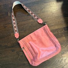 Beautiful Dusty Rose Bag With Woven Braid Detail And Guitar Strap With Black And Coral And Cream Design. Brand New Without Tags Spring Crossbody Hobo Bag With Detachable Strap, Spring Crossbody Bag With Detachable Strap, Pink Casual Satchel Hobo Bag, Casual Pink Satchel Hobo Bag, Spring Crossbody Hobo Bag With Adjustable Strap, Trendy Pink Hobo Bag With Detachable Strap, Trendy Pink Hobo Bag For Travel, Pink Crossbody Shoulder Bag, Pink Crossbody Satchel With Adjustable Strap