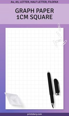 the graph paper is next to a pen on top of a purple and white background