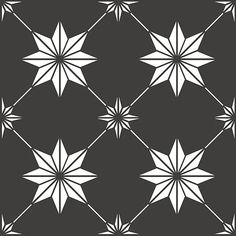 a black and white pattern with stars in the middle, on a dark gray background