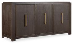 the sideboard is made from wood and has brass handles on each side, along with two