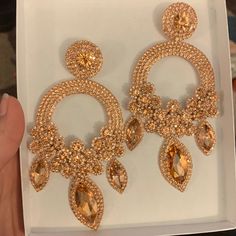 Gorgeous Rose Gold/Champagne Colored Statement Earrings. I Bought For An Upcoming Pageant But Decided They Are Too Big For Me. Pageant Earrings, Gold Chandelier Earrings, Gold Champagne, Gold Chandelier, Champagne Color, Style Mistakes, Champagne Gold, Earrings Color, Chandelier Earrings