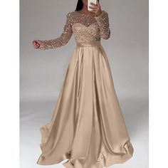 Silhouette:A-Line; Hemline / Train:Floor Length; Closure:Zipper UP; Built-In Bra:No; Embellishment:Sequin; Fabric:Satin; Sleeve Length:Long Sleeve; Tips:Professional dry cleaner only,Colors may vary slightly due to different monitor settings; Boning:No; Style:Elegant,Sparkle; Occasion:Wedding,Black Tie; Neckline:Jewel Neck; Front page:Evening Gown; Listing Date:11/03/2023; Bust:; Hips:; Hollow to Floor:; Waist: A Line Long Sleeve Prom Dress, Luxury Long Sleeve Ball Gown For Banquet, Gold Gala Dress Long Plus Size, Lace Bridesmaid Dresses Long Sleeve, Brids Mades Dresses Long Sleeve, Gold Maid Of Honor Dress Long Sleeve, Party Wear Dresses Western Gown, Engagement Dress For Bride Indian Gown Simple, Floor-length Evening Dress For Wedding With Back Zipper