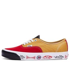 Vans Authentic Low Top Casual Skateboarding Shoes Unisex Red Gold VN0A7Q5CBO4 (SNKR) Retro Red Sneakers For Streetwear, Retro Red Custom Sneakers For Streetwear, Red Sole Lace-up Skate Shoes, Lace-up Skate Shoes With Red Sole, Urban Skate Shoes With Red Sole And Round Toe, Custom Red Sole Lace-up Sneakers For Skateboarding, Custom Lace-up Sneakers For Skateboarding With Red Sole, Custom Lace-up Sneakers With Red Sole For Skateboarding, Vans Lace-up Skate Shoes With Red Sole