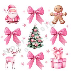 christmas stickers with pink bows and decorations