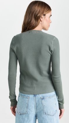 AMO Thermal Henley Tee | Shopbop Ribbed Tops With Relaxed Fit For Fall, Fall Ribbed Tops With Relaxed Fit, Fall Ribbed Relaxed Fit Tops, Fall Ribbed Top With Relaxed Fit, Fitted Ribbed Sweater For Loungewear, Cotton Ribbed Tops For Layering, Cotton Tops With Ribbing For Layering, Cotton Ribbed Long Sleeve Top For Layering, Fitted Long Sleeve Tops With Ribbed Cuffs