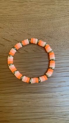 #fyp #viralpost #claybeadbraceletideassummer #preppy #orange Clay Bead Bracelet Ideas Orange, Ombre Clay Bead Bracelet, Orange Clay Bead Bracelets, Gold Clay Bead Bracelet, Preppy Orange, Summer Beads, Sea Beads, Peach Bracelet