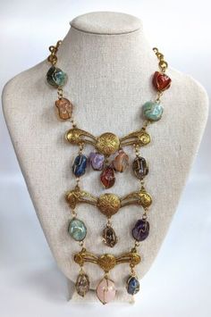 Vintage Accessocraft Necklace Caged Polished Gemstones Bib Statement Jewelry | eBay 1970s Womens Jewelry, Vintage Necklaces With Natural Stones For Collectors, Vintage Multicolor Gemstone Beads And Cabochons, Vintage Natural Stones Collectible Necklace, 1800s Jewelry, Perfume Necklace, 70s Jewelry, Found Object Jewelry, Quirky Jewelry