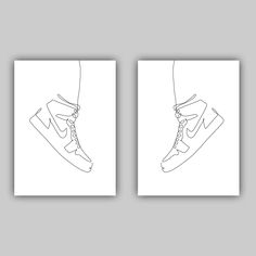 two drawings of shoes are shown in black and white