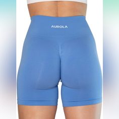 Brand New Aurola Workout Shorts Size: Large Run Small Only Tried On High Waist Blue Training Shorts, High Waisted Blue Shorts For Training, High Waist Blue Moisture-wicking Shorts, High-waist Blue Moisture-wicking Shorts, High Waist Blue Gym Shorts, High Waist Blue Shorts For Training, Blue High Waist Gym Shorts, Blue Gym Athletic Shorts, Light Blue Athletic Shorts For Athleisure