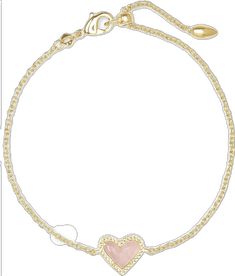 Kendra Scott Heart Necklace Clear, Kendra Scott Heart Necklace Aesthetic, Kendra Heart Necklace, Kendra Scott Heart Bracelet, Pink And Gold Kendra Scott Necklace, Gold Bracelet Chain, Sandals For Sale, Kendra Scott, Sandals Summer