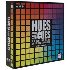 the hues and cues game is shown in front of a white background with black lettering