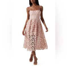 New Without Tags Astr The Label Joyce Linen Blend Lace Midi Dress In Blush Floral Lace Embroidery Beautifully Covers The Fit-And-Flare Silhouette Of A Lace-Up-Back Midi Dress With Scalloped Hem And Slender Adjustable Straps. Square Neck Adjustable Straps Lined 55% Linen, 45% Rayon Dry Clean Imported Feminine Lace Midi Dress For Bridesmaids, Feminine Lace Midi Bridesmaid Dress, Spring Bridesmaid Lace Dress, Summer Lace Midi Bridesmaid Dress, Spring Cocktail Lace Dress With Lace Work, Spring Evening Midi Dress With Lace Work, Spring Evening Midi Dress With Lace, Sleeveless Lace Dress For Summer Wedding, Summer Lace Midi Dress For Cocktail Events