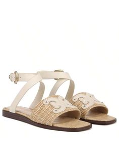 Modern Ivory/Dark N Elegant,Vacation,Fashionable Collar   Tropical  Embellished   Women Shoes Beige Flat Slingback Sandals With Buckle Closure, Beige Flat Slingback Sandals With Buckle, Beige Double Strap Sandals With Buckle Closure, Flat Heel Sandals With Tang Buckle For Beach, Summer Footbed Sandals With Tang Buckle And Flat Heel, Flat Sandals With Tang Buckle For Beach, Flat Tang Buckle Sandals For The Beach, Flat Beach Sandals With Tang Buckle, Casual Beige Slingback Sandals With Buckle