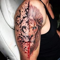 abstract lion tattoo Tatoo 3d, Abstract Lion, Trash Polka Tattoo, Geniale Tattoos, Tattoo Artwork, Tatuaje A Color, Trash Polka