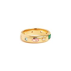 Rainbow Ring In Gold | Gold Trip | Wolf & Badger Universe Ring, Jewellery Techniques, Gemstone Stacking Ring, Rainbow Ring, Ring Inspo, Rainbow Rings, Tarnished Jewelry, Jewelry Ring Box, Shiny Things