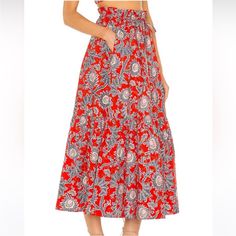 Tahari Women's Tiered Peasant Maxi Skirt Size S Red Navy Yellow Floral Brand New With Tags! It Has Pockets Tie In Waist Questions? Leave A Comment Below! Red Skirt With Elastic Waistband For Vacation, Red Gathered Skirt For Spring, Red Cotton Skirt For Vacation, Red Skirt With Elastic Waistband For Spring, Red Long Skirt For Vacation, Red Gathered Skirt Bottoms For Summer, Red Maxi Skirt For Spring Vacation, Red Relaxed Skirt For Vacation, Red Maxi Skirt With Elastic Waistband For Beach