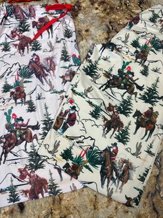 These are the ORIGINAL COWBOY SANTA PJs. Same fabulous material and print BUT They have a different waist (more below), higher rise and are a darker, tanner print than the NEW, CURRENT pjs. any questions, please don’t hesitate to contact me. 💖Amber This is leftover stock, at a great price! These will be darker and tanner than our current pjs. I tried to show the difference in the last couple photos. The waist on these pjs is a thinner elastic, no drawstring with a higher rise. More 👇 XSMALL BO Cowboy Christmas Pajamas, Western Christmas Pajamas, Family Christmas Pjs, Western Family, Family Matching Pjs, Cowboy Santa, Santa Pajamas, Christmas Pjs Family, Western Photo