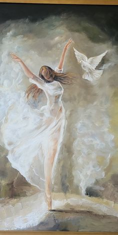 Original Oil Figurative Free Love Bird Ballerina - Etsy Vietnam Free Love, Love Bird, Figurative, Original Oil, A Woman, White