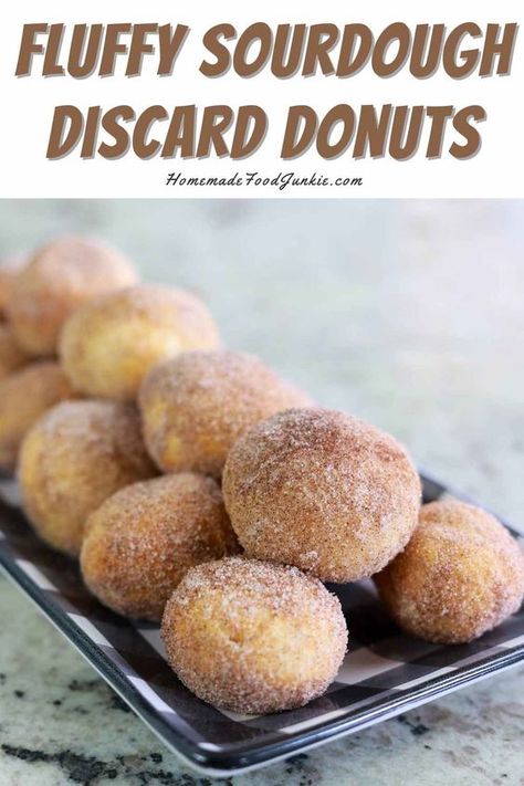 These sourdough discard doughnuts are the perfect easy way to use up extra sourdough starter. They have a tangy taste with a sweet sugar and cinnamon finish. Discard Pull Apart Bread, Sourdough Discard Doughnut Holes, Saving Sourdough Discard, Quick Sourdough Recipes Easy, Sourdough Food Ideas, Sourdough Discard No Wait, Sourdough Bear Claws, Breakfast Discard Recipes, Sourdough Discard Donuts Recipe