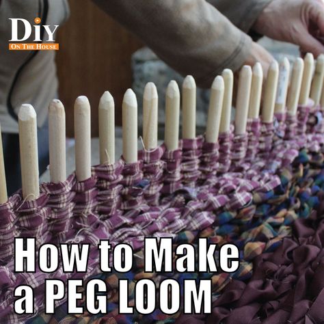 Diy Rag Rug Loom, How To Build A Loom, Diy Rug Weaving Loom, Peg Loom Rag Rug, Rug Loom Diy, How To Make A Loom Board, Peg Loom Diy, How To Make A Loom For Weaving, Peg Loom Rug