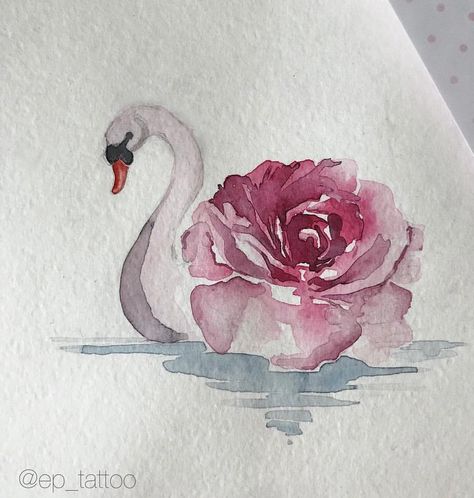 Cool Artsy Tattoos, Watercolor Swan Paintings, Cute Swan Drawing, Water Painting Ideas Aesthetic, Coquette Watercolor Painting, Cool Watercolor Ideas Aesthetic, Swan Art Painting, Small Swan Tattoo, Coquette Art Ideas