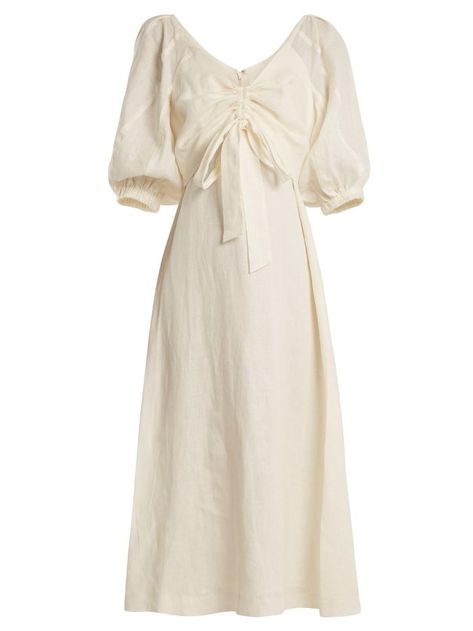 Zimmermann Painted Heart V-Neck Gathered Linen Midi Dress Chifon Dress, Era Victoria, A Streetcar Named Desire, Linen Midi Dress, Look Fashion, Pretty Dresses, Stylish Women, Aesthetic Clothes, Pretty Outfits